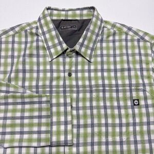 Hi Tec Shirt Men XL Green Gray Plaid Business Casual Modern Office Career Preppy